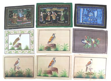 Nine Various Hand-Painted Silk Works