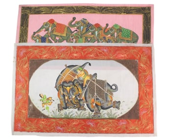 Two South Asian Paintings of Elephants on Silk