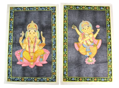 Two South Asian Silk Paintings of Ganesha