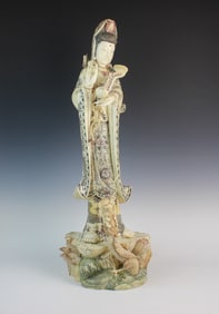 Large Carved Bone Guanyin with Dragon