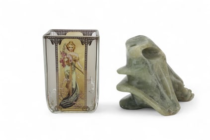 Goebel Vase & Soapstone Carving Pair