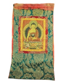 Tibetan Thangka with Seated Buddha
