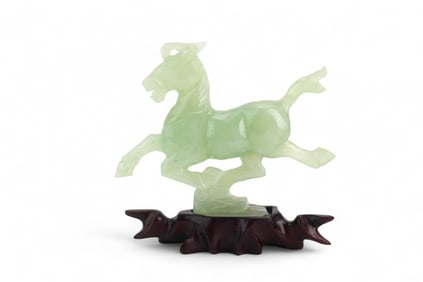 Carved Nephrite Jade Horse with Stand