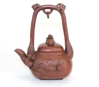 Yixing Zisha Teapot with Figural Handle