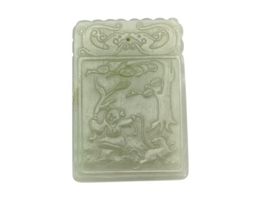 Chinese Carved Jade Pendant with Figures