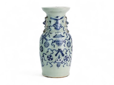 Blue and White Porcelain Vase with Buddhist Emblem