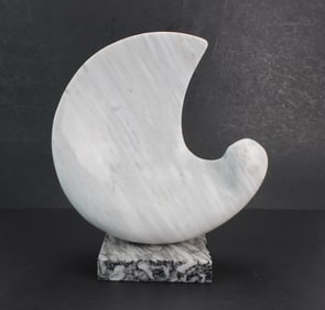 Abstract White Marble Sculpture on Base