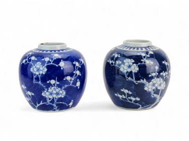 Pair of Chinese B/W Prunus Blossom Jars