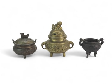 Three Small Tripod Bronze Incense Burners