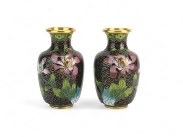 Pair of Mini Chinese Cloisonné Floral Vases