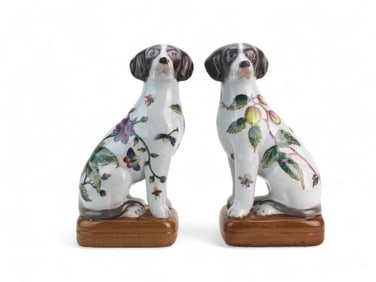 Pair of Famille Rose Porcelain Dogs