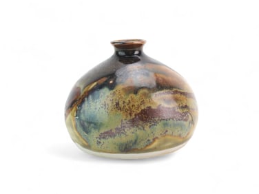 Studio Pottery Bud Vase with Multicolor Glaze