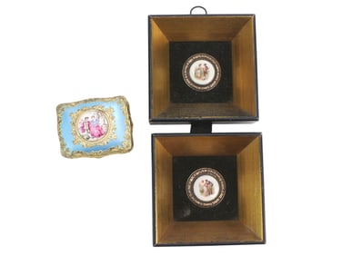 Three Collectibles with Porcelain Miniatures