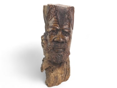 Hand-Carved Wooden Tribal Face Sculpture