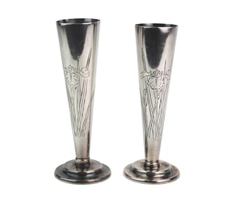 Pair of Japanese Sterling Silver Trumpet Vases