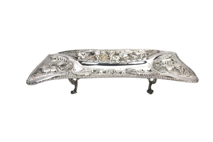Asian Sterling Footed Tray w/ Bird & Grape Design
