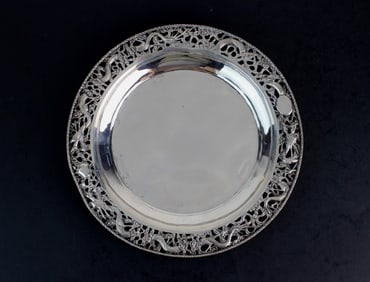 Chinese Silver 800 Dragon & Phoenix Plate