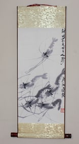 Chinese watercolor Print Scroll of Shrimp