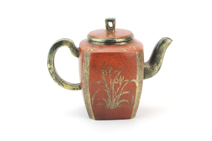 Chinese Yixing Teapot with Gilt Floral Design