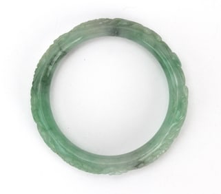 Carved Dragon Green Jadeite Bangle