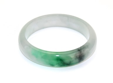 Green Jadeite Bangle with Dark Veins