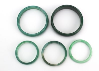 Group of Five Green Hardstone Bangles