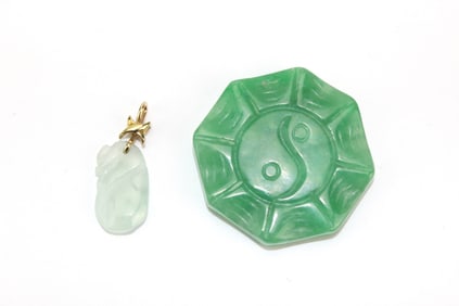 Two Carved Jadeite Pendants