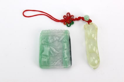Two Carved Jadeite Pendants