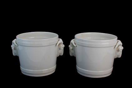 Pair Italian White Porcelain Ram Head Cachepots