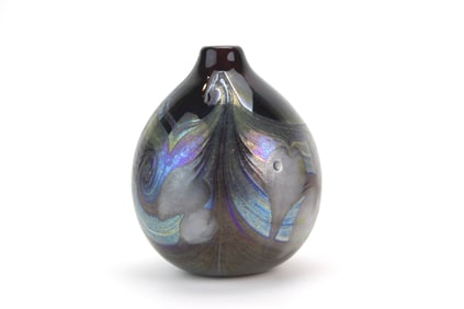 Signed Audrey Handler Iridescent Art Glass Vase