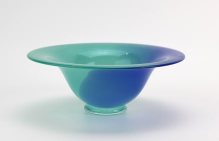 Signed Studio Art Glass Bowl, Blue-Green