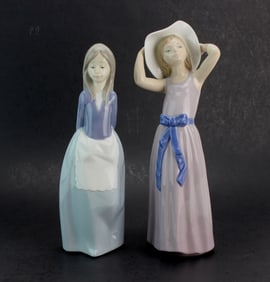 Two Lladro & Nao Porcelain Girl Figurines