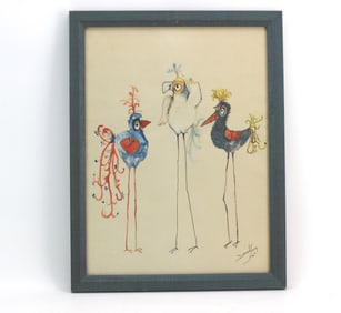 Whimsical Bird Drawing by Donna Young, 1971
