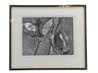 Abstract Botanical Form, Black & White Lithograph