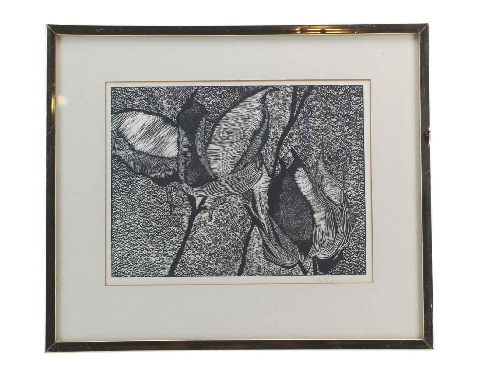 Abstract Botanical Form, Black & White Lithograph (1 of 3)