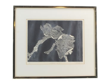 Woodblock Floral Print by Takako, 1976