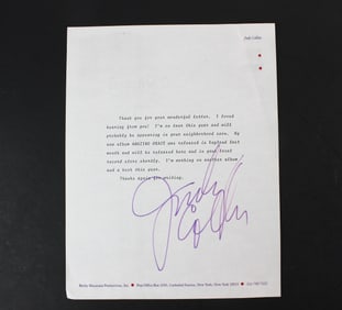 Judy Collins Signed Typed Letter on Tour Plans