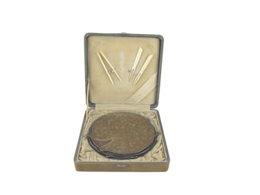 Boxed Set of Antique Copper Dishes with Bone Picks