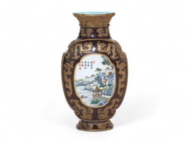 Chinese Wall Vase with Landscape and Calligraphy