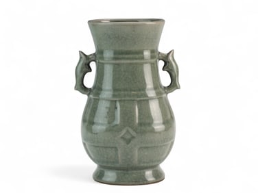 Chinese Celadon Glazed Porcelain Vase w/ Handles
