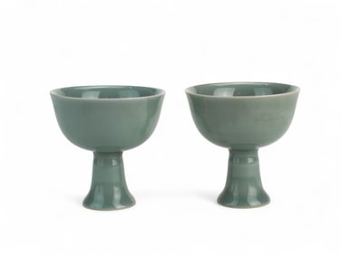 Pair of Chinese Celadon Stem Cups