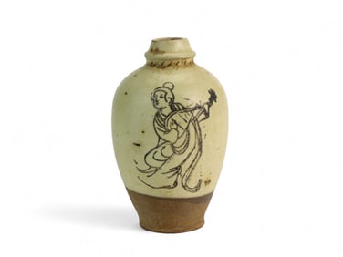 Chinese Celadon Vase with Musician Motif
