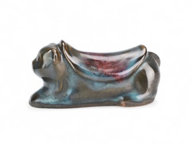 Flambé-Glazed Porcelain Cat Form Wrist Rest