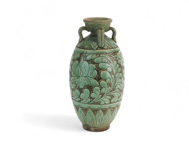 Chinese Celadon Glazed Vase with Floral Relief