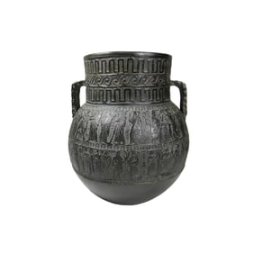 Greek Style Black Pottery Vessel with Figures