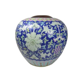 Chinese Blue Ground Famille Rose Ginger Jar