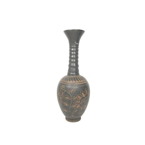 Chinese Black Pottery Vase with Incised Floral Mot