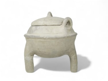 Chinese Gary Clay Tripod Lidded Jar