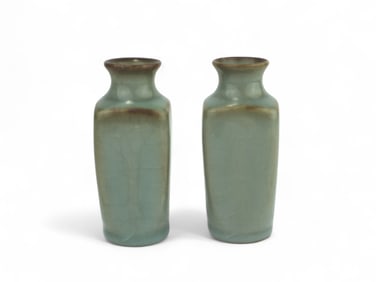 Pair of Chinese Celadon-Glazed Square Vases