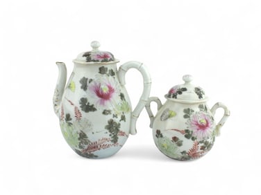 Chinese Famille Rose Tea Pot & Sugar Jar